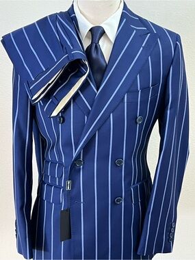 Navy Blue bold Pinstripe Double-Breasted Suit